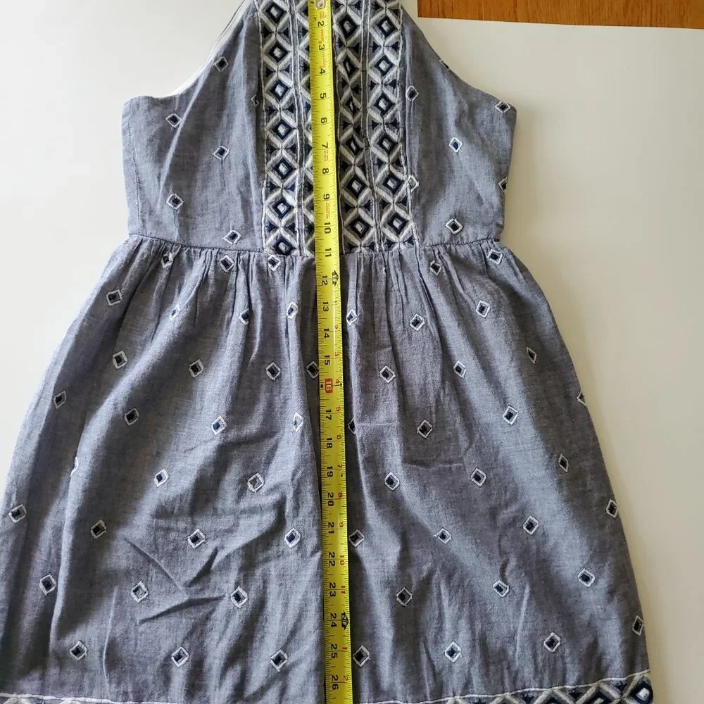 Embroidered Chambray Lined Cotton Sun Dress Jr Size 9